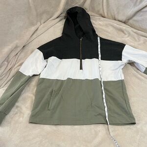 Velvet Heart Quarter Zip Hooded Lightweight Sweater Colorblock White, Gray, Mint